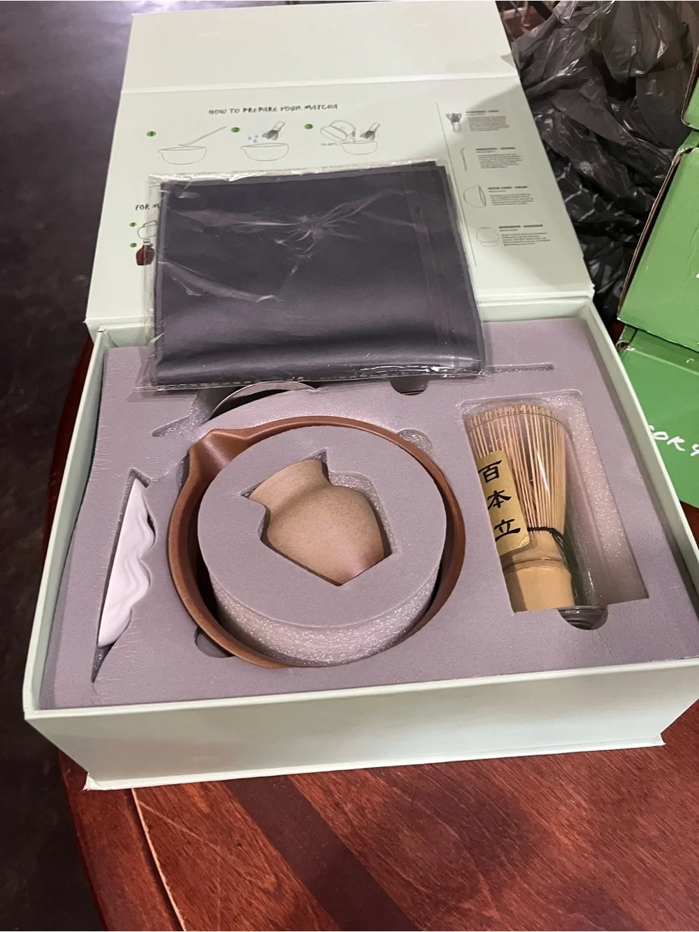 Matcha Tea Ceremony Set – Brown Ceramic Bowl & Bamboo Tools